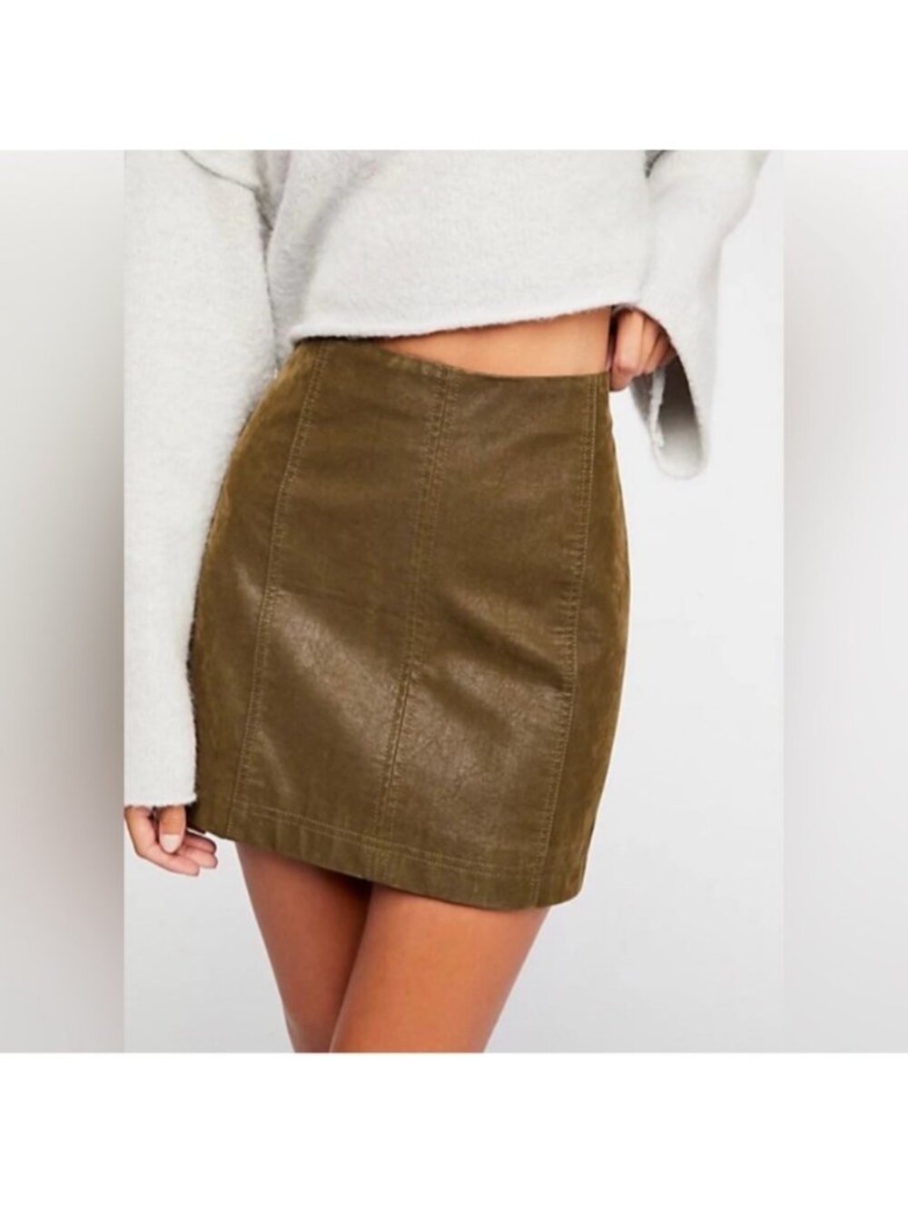 Free People Modern Femme Vegan Leather Mini Skirt 12 Gingerbread Brown NWT